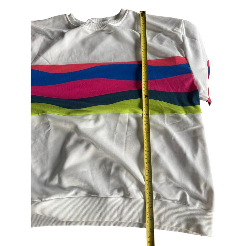 Oversized Neon Stripe Sweatshirt White Pink Blue Lime XL Retro Y2K - Picture 7 of 8